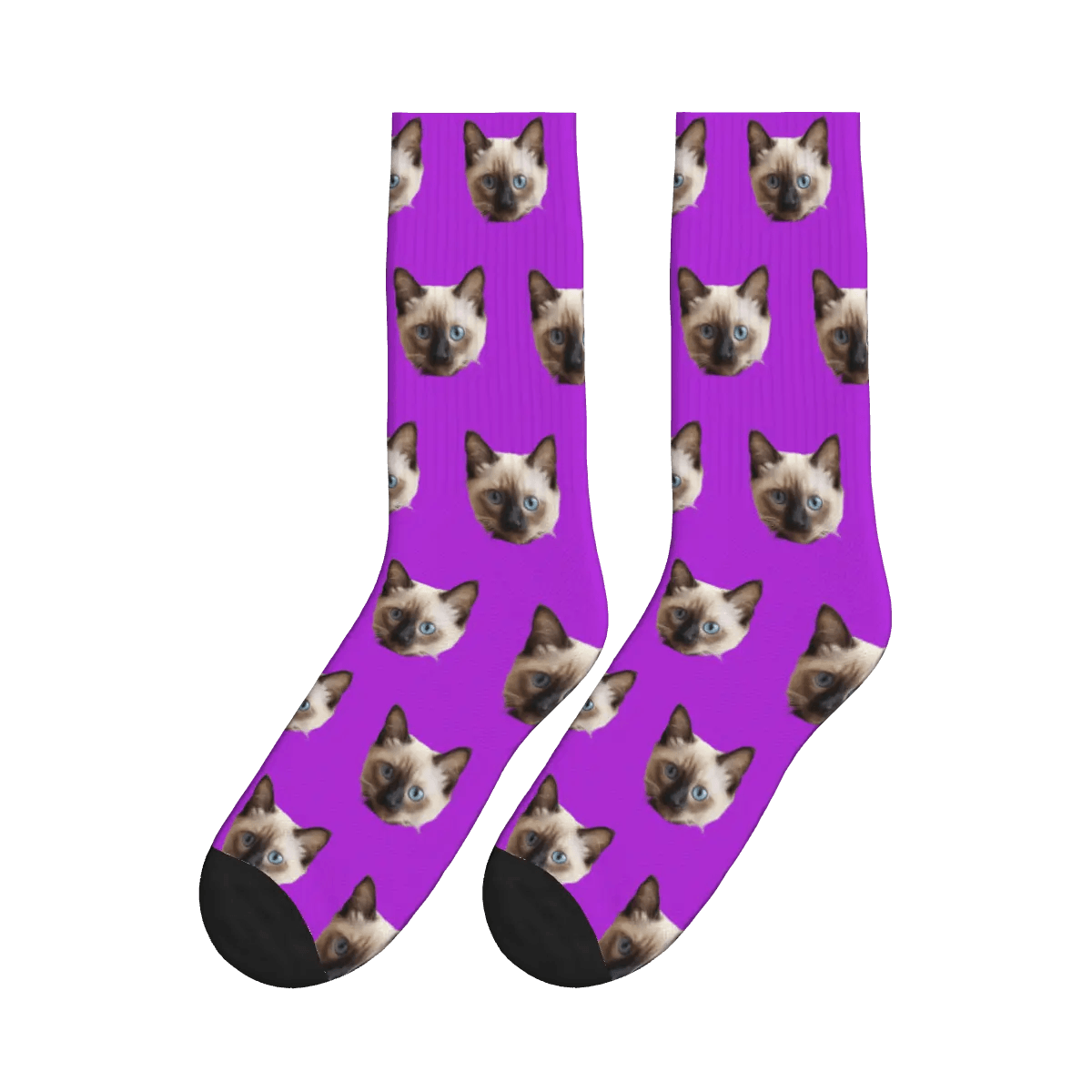 Solid Color Cat Face Print Socks - Purple / Crew Socks