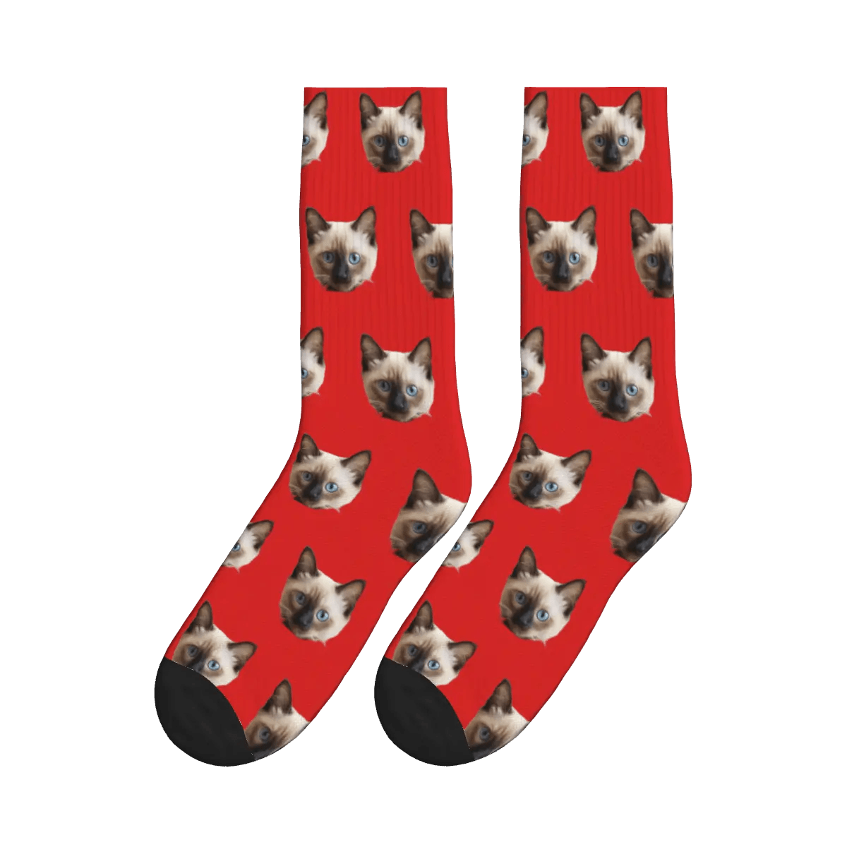 Solid Color Cat Face Print Socks - Red / Crew Socks