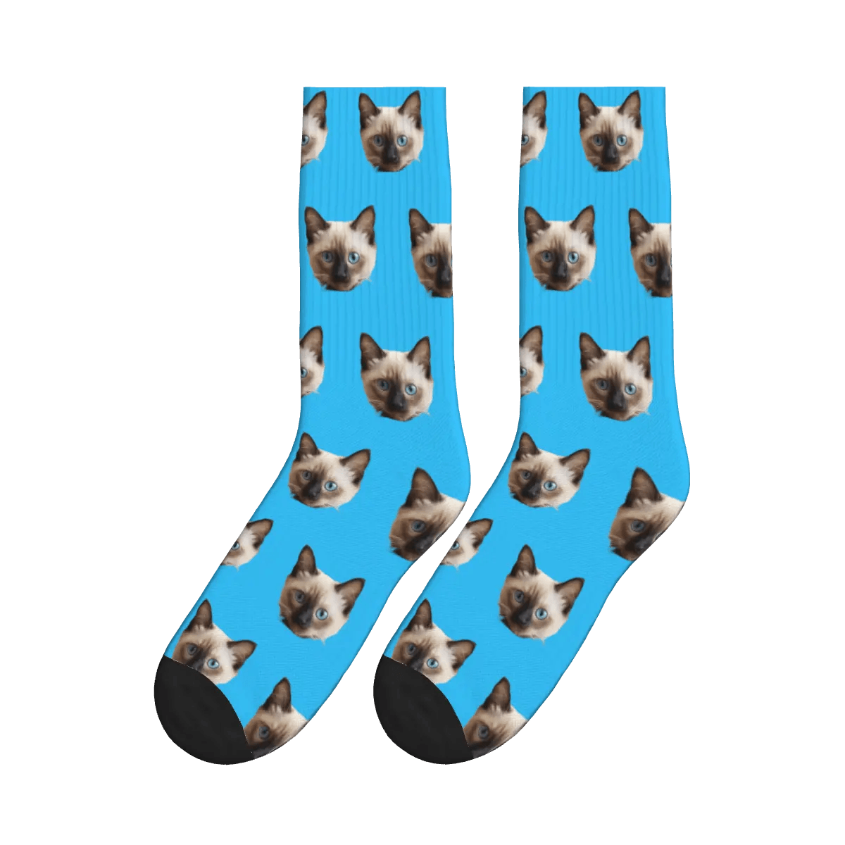 Solid Color Cat Face Print Socks - Blue / Crew Socks