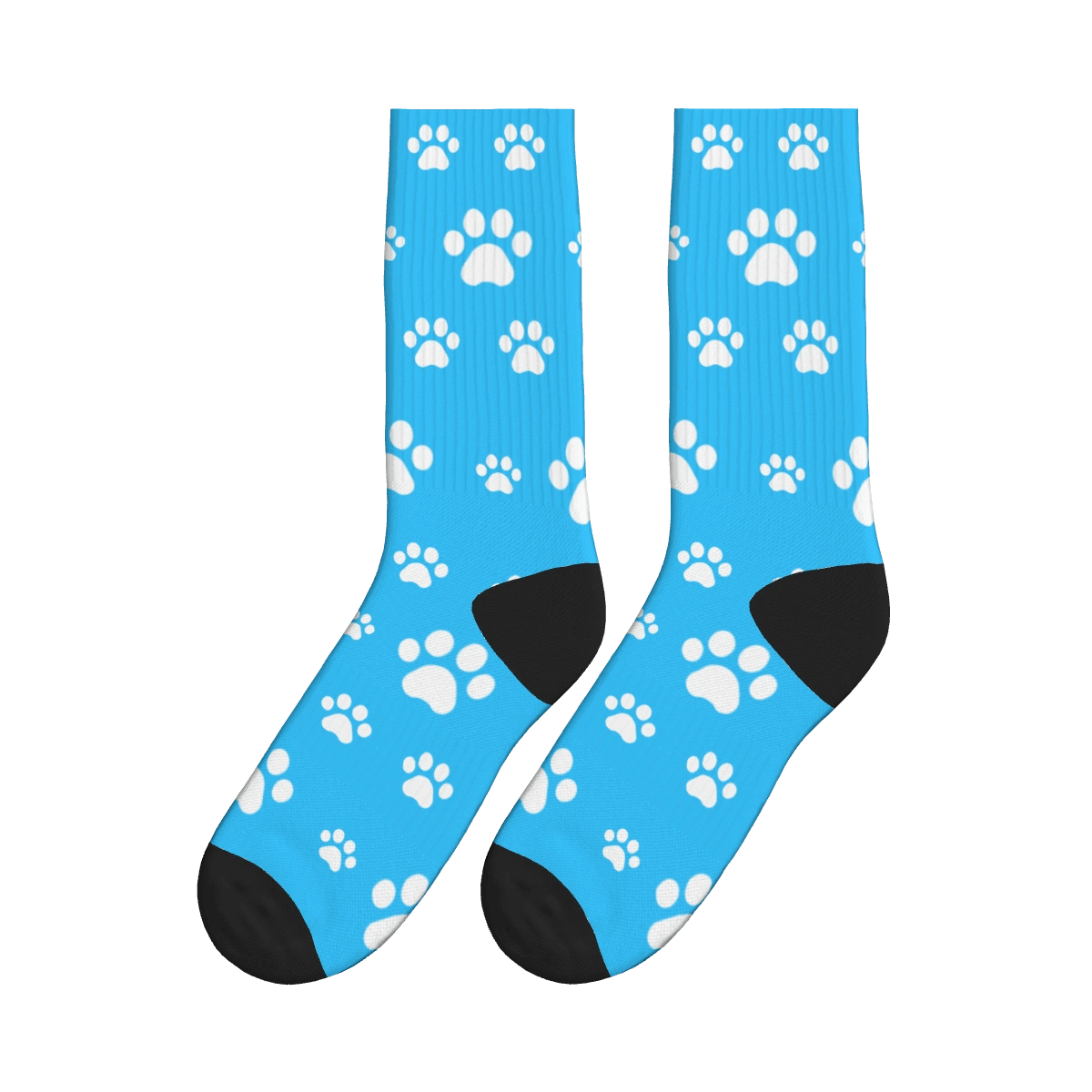 Small and Large White Paw Print Socks - Blue / Crew Socks