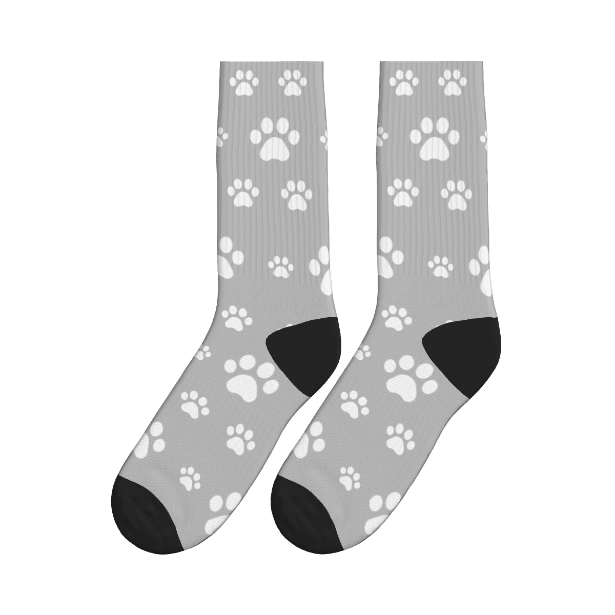 Small and Large White Paw Print Socks - Gray / Crew Socks