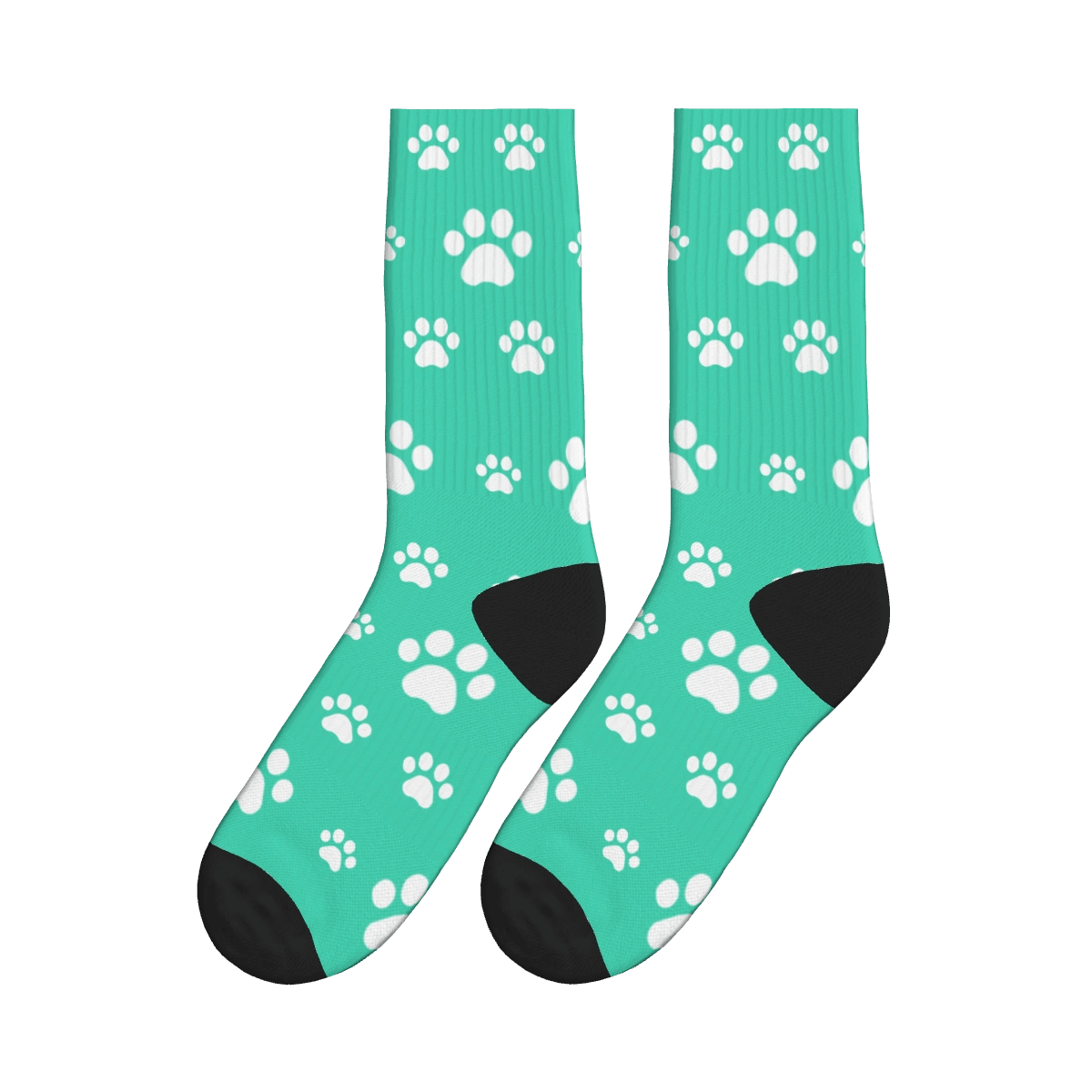 Small and Large White Paw Print Socks - Green / Crew Socks