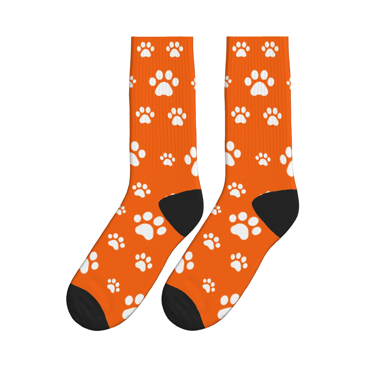 Small and Large White Paw Print Socks - Orange / Crew Socks