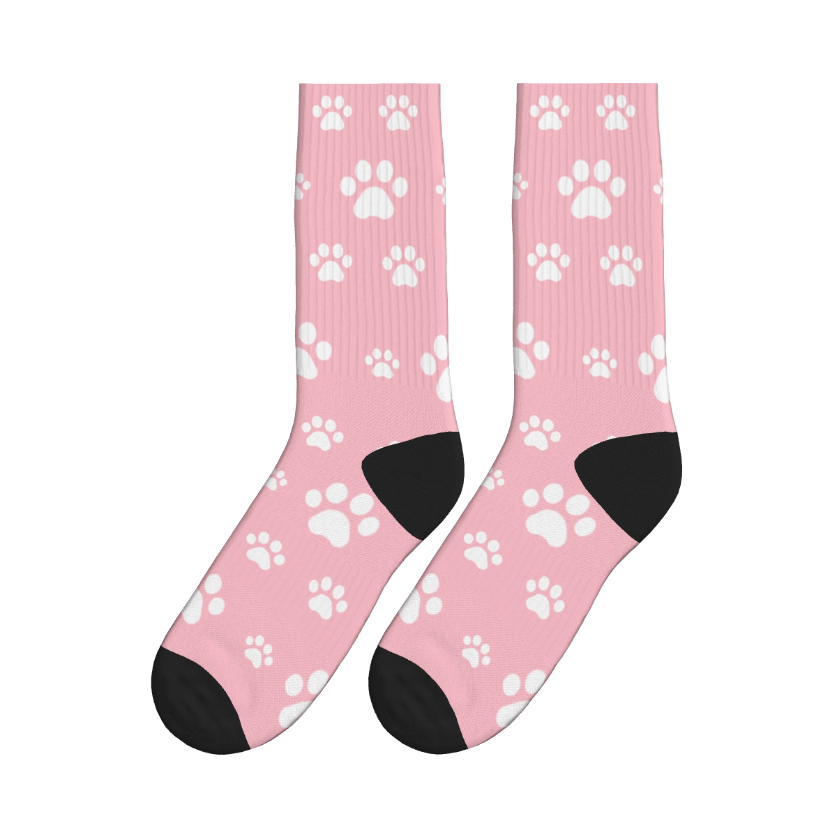 Small and Large White Paw Print Socks - Pink / Crew Socks