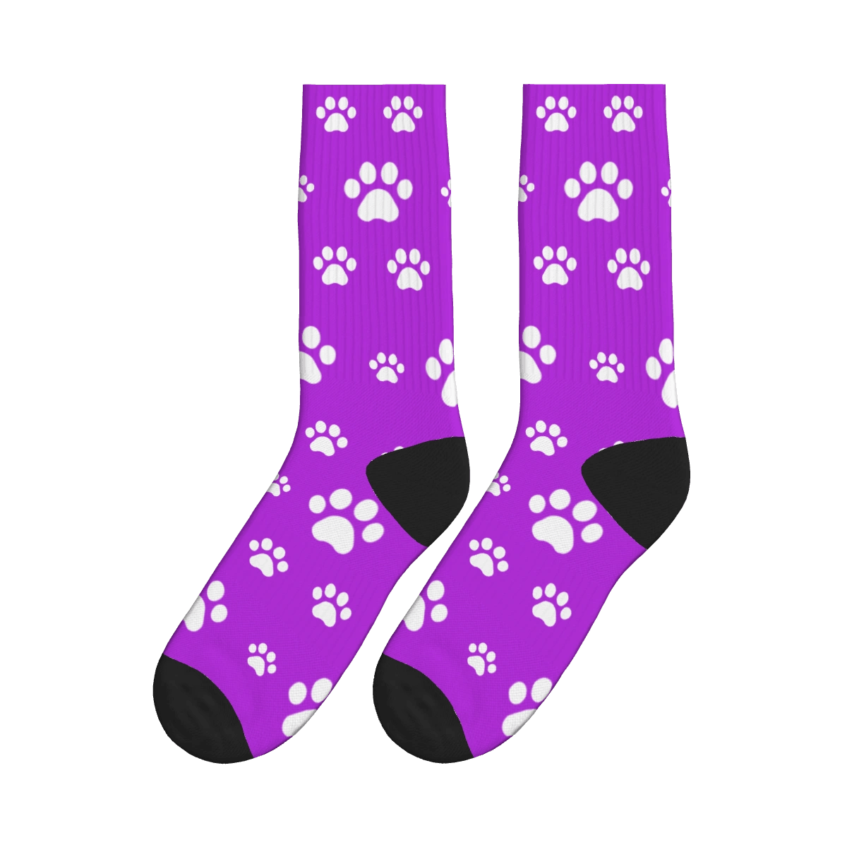 Small and Large White Paw Print Socks - Purple / Crew Socks