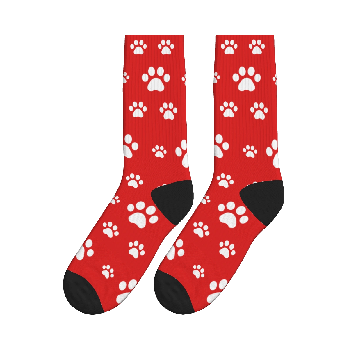 Small and Large White Paw Print Socks - Red / Crew Socks