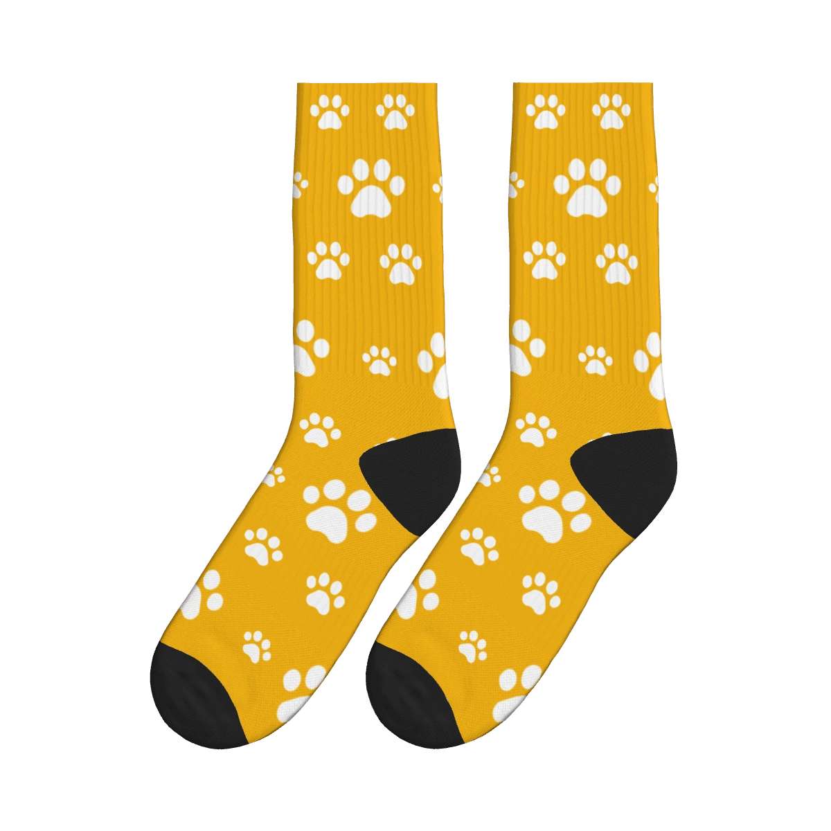 Small and Large White Paw Print Socks - Yellow / Crew Socks