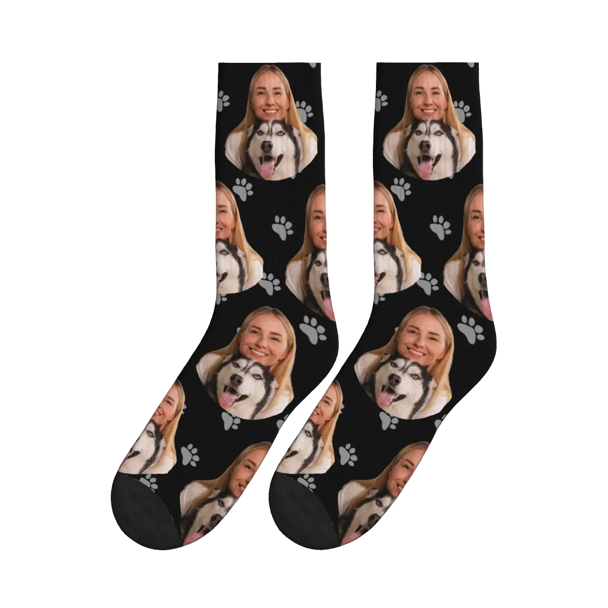 Woman Hugging Her Dog & Paws Socks