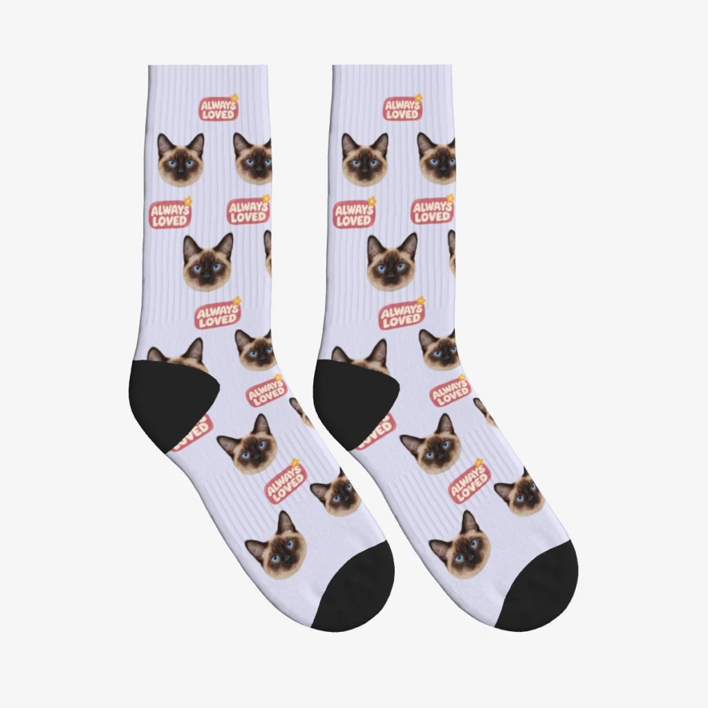 Always Loved Cat Face Socks — Lavender — product view