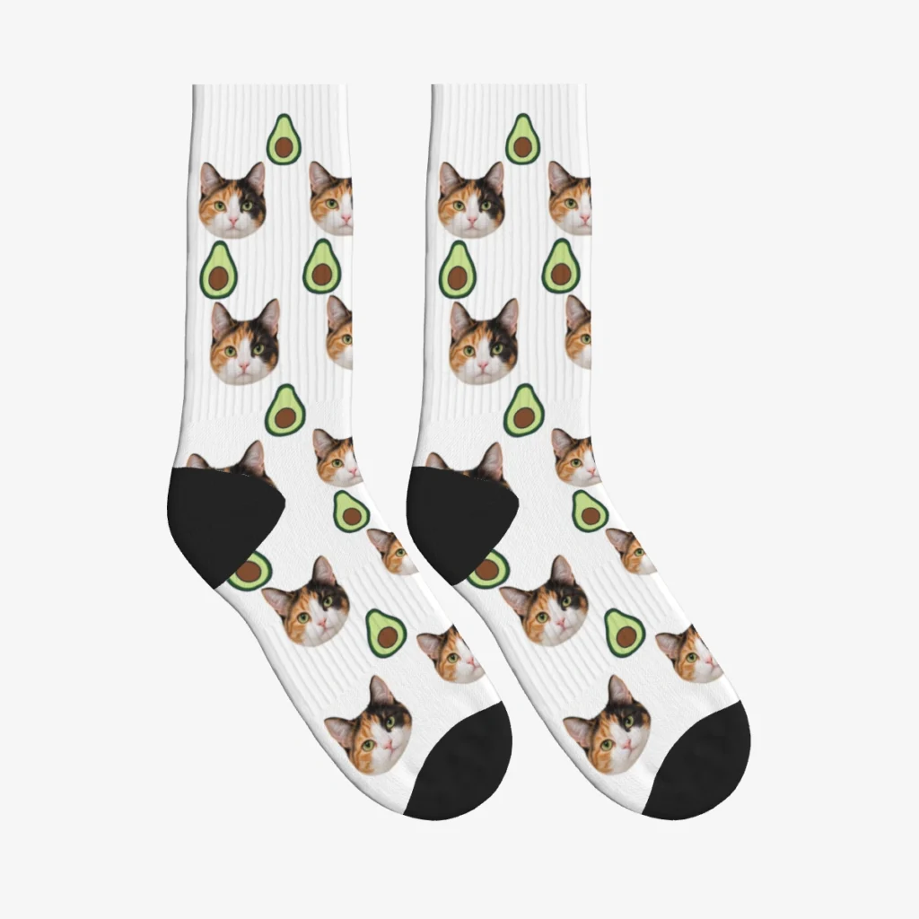 Avocados Cat Face Socks — White — product view