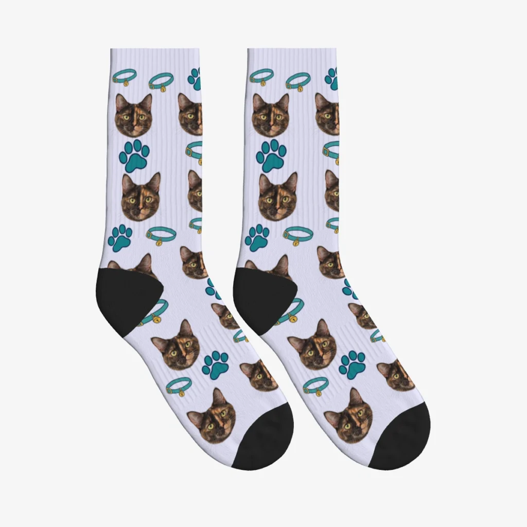 Bell Collars & Paw Print Cat Face Socks — Lavender — product view