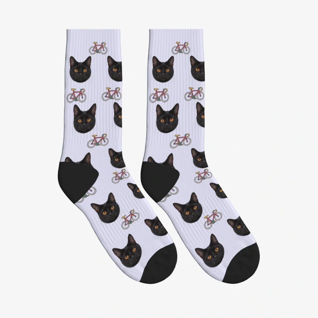 Bicycles Cat Face Socks — Lavender — product view