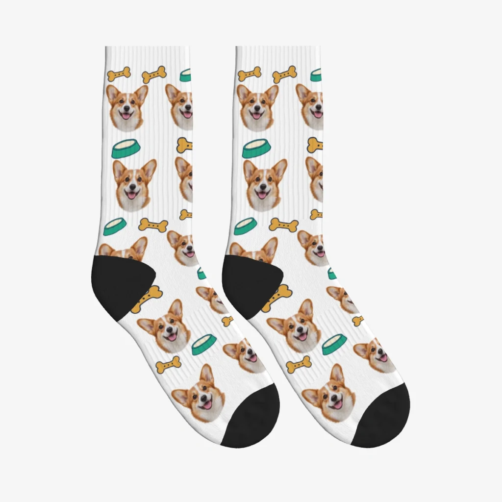 Bone Biscuits Dog Face Socks — White — product view
