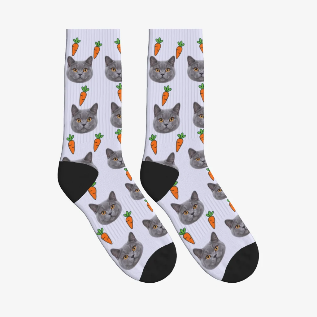 Carrots Cat Face Socks — Lavender — product view