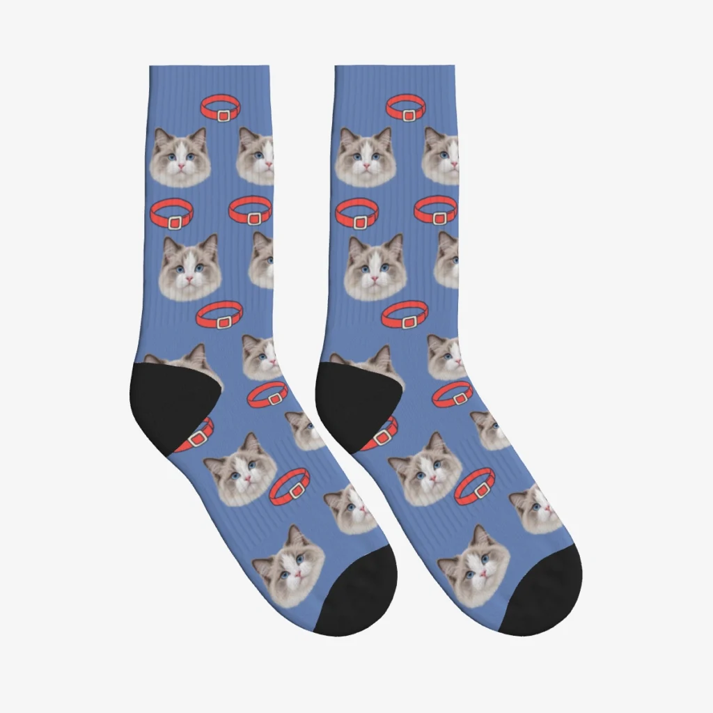 Cat Collars Cat Face Socks — Slate Blue — product view