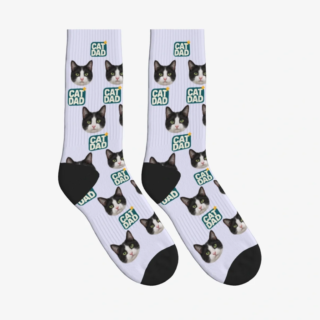 Cat Dad Label Cat Face Socks — Lavender — product view
