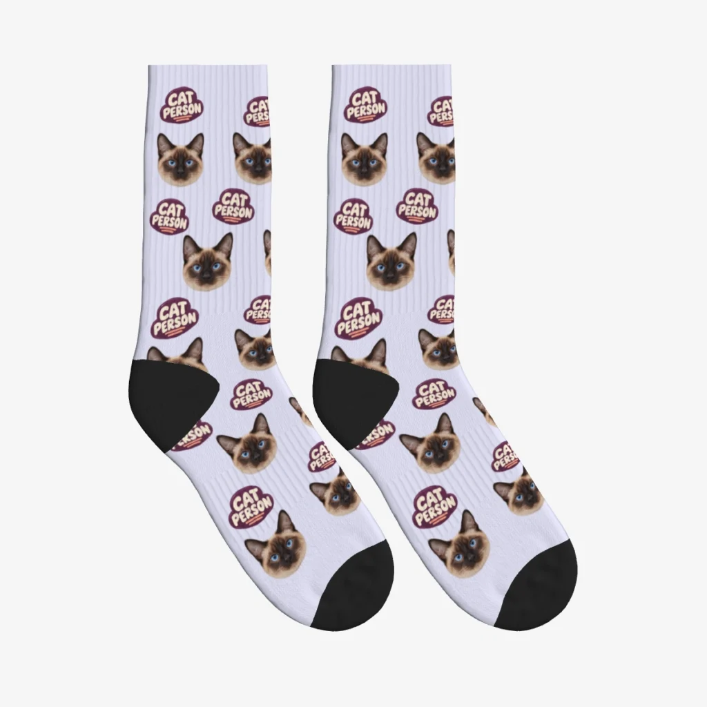Cat Person Badge Cat Face Socks — Lavender — product view