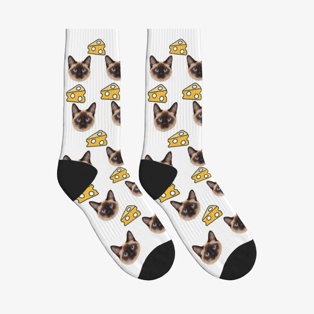 Cheese Cat Face Socks — White — product view