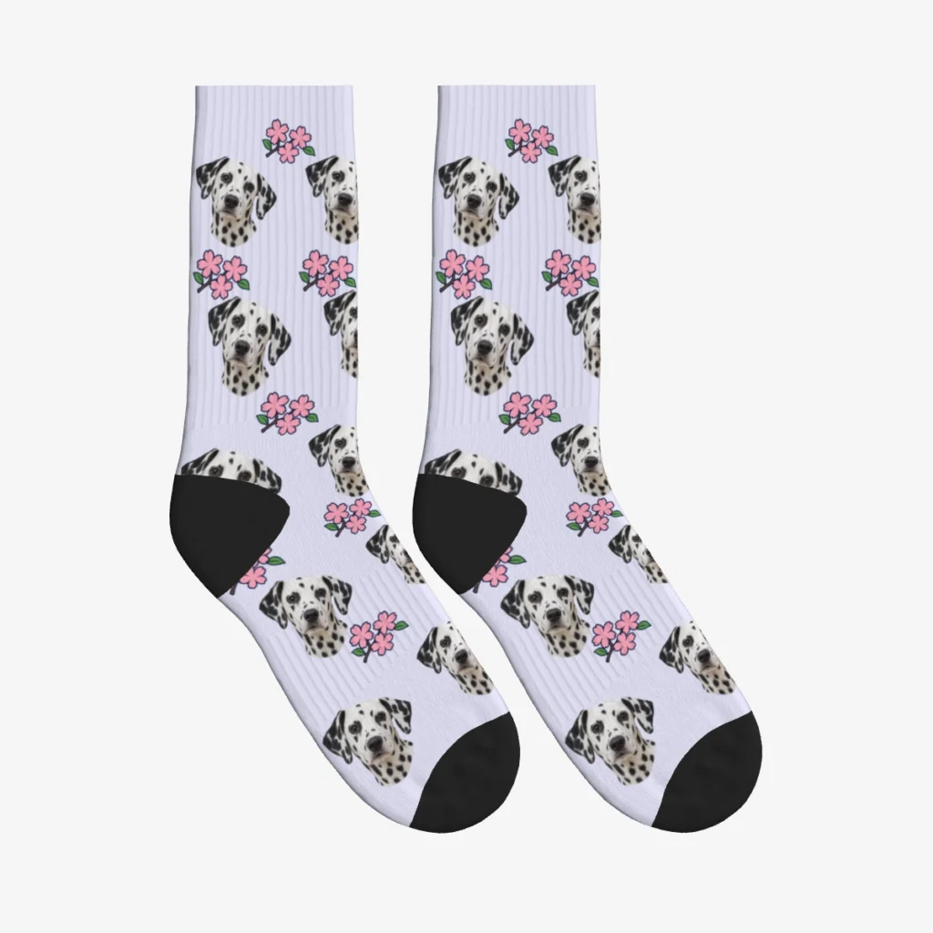 Cherry Blossoms Dog Face Socks — Lavender — product view