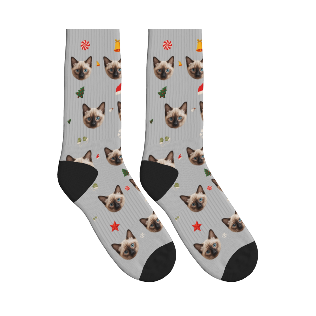 Christmas Elements Collection Cat Socks — Light Gray — product view