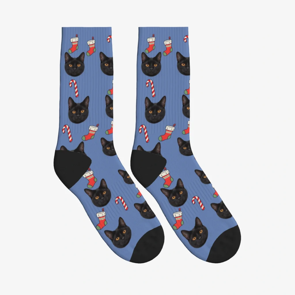 Christmas Stockings Cat Face Socks — Slate Blue — product view