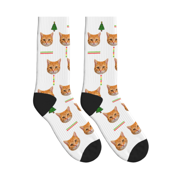 Cat Faces with Christmas Trees Socks