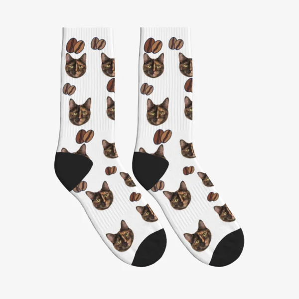 Coffee Beans Cat Face Socks