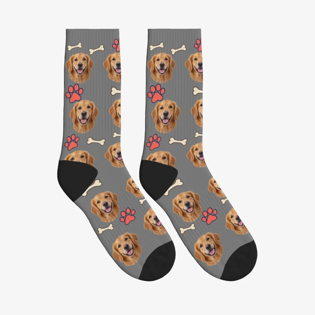 Bones & Paw Print Dog Face Socks — Gray — product view