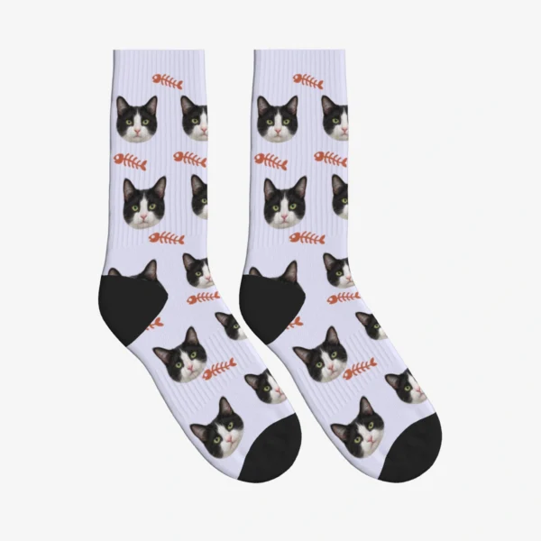 Curved Fishbone Cat Face Socks