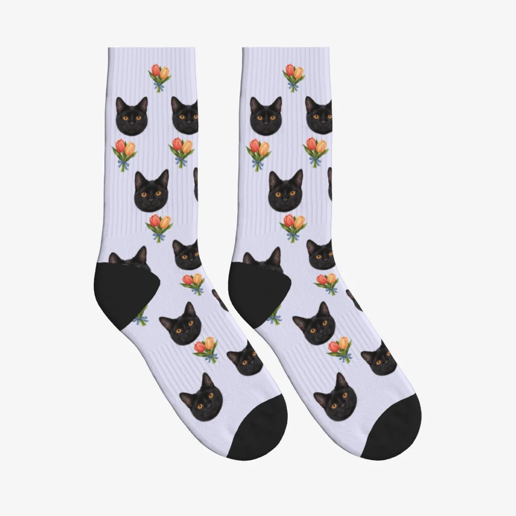 Double Tulips Cat Face Socks — Lavender — product view
