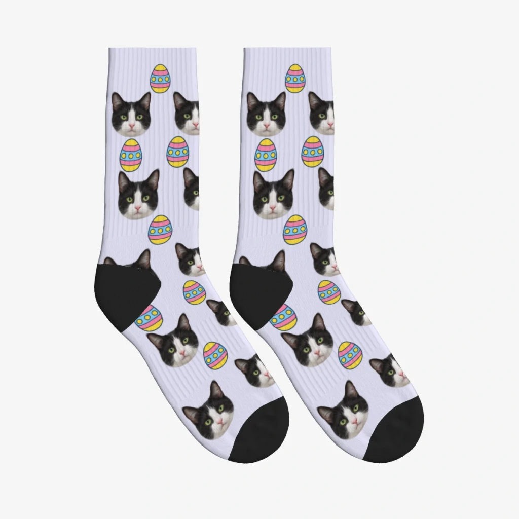 Easter Eggs Cat Face Socks — Lavender — product view