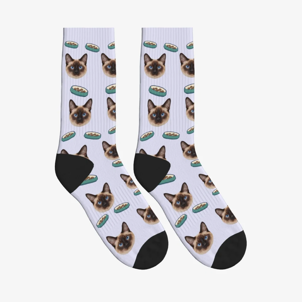 Dinner Time Cat Face Socks — Lavender — product view