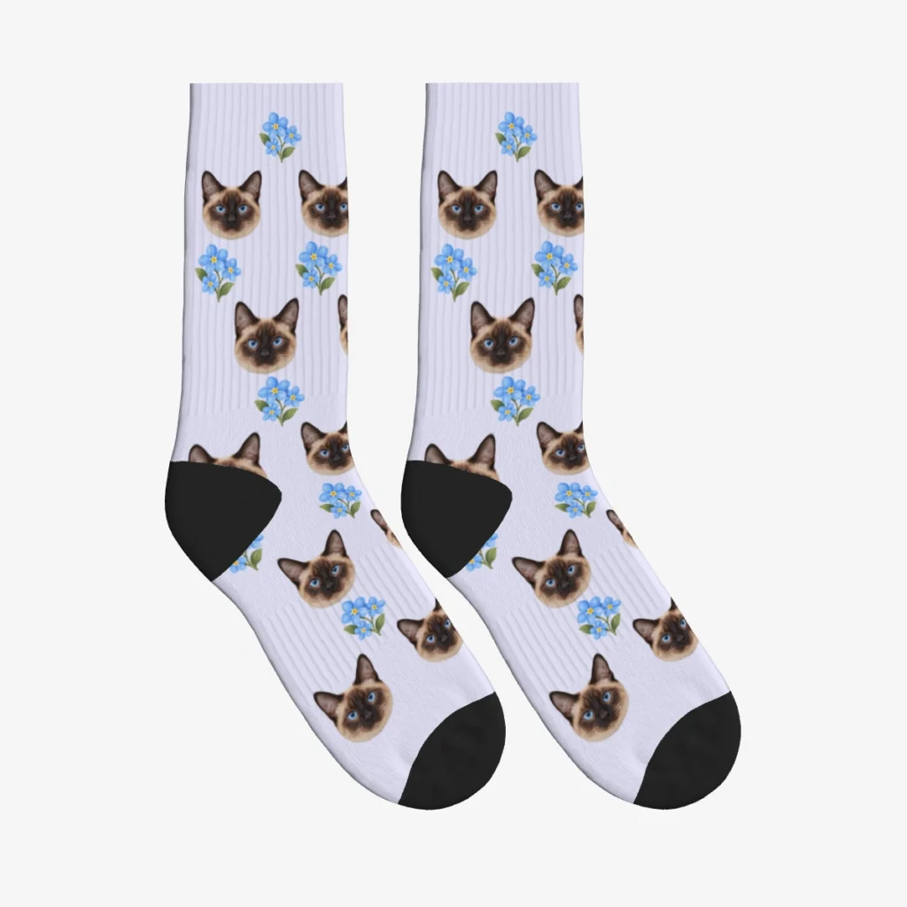 Forget Me Nots Cat Face Socks — Lavender — product view
