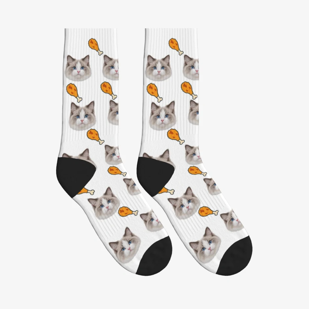 Fried Chicken Cat Face Socks — White — product view