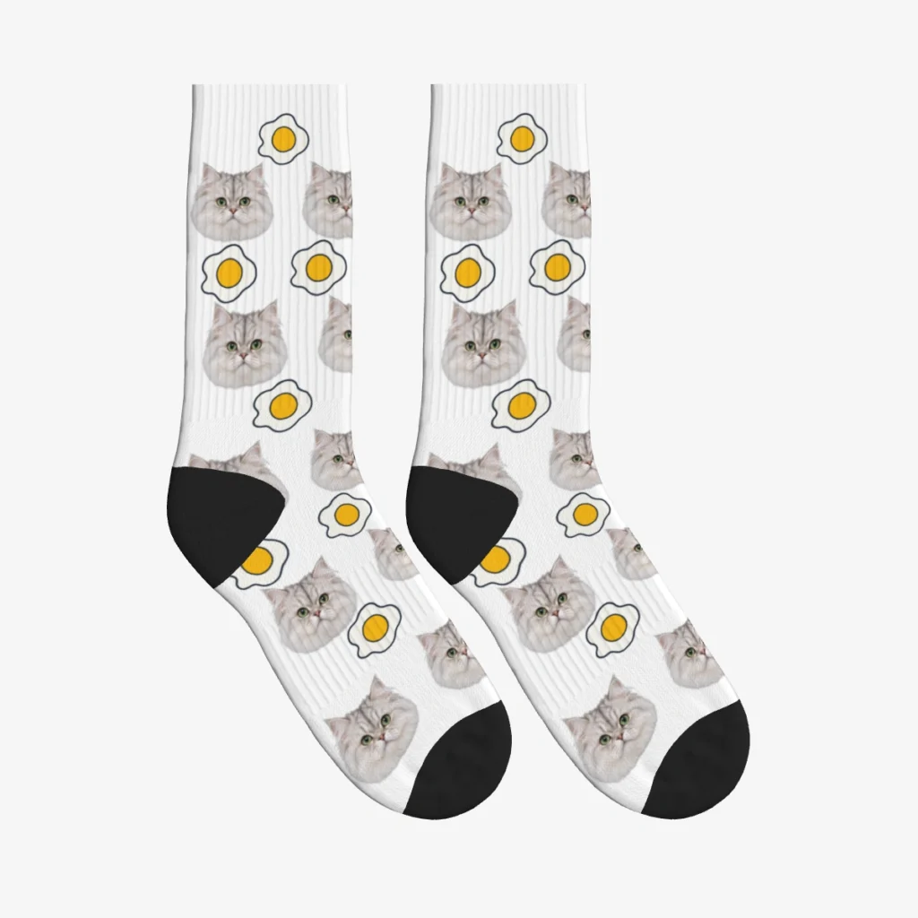 Fried Eggs Cat Face Socks — White — product view