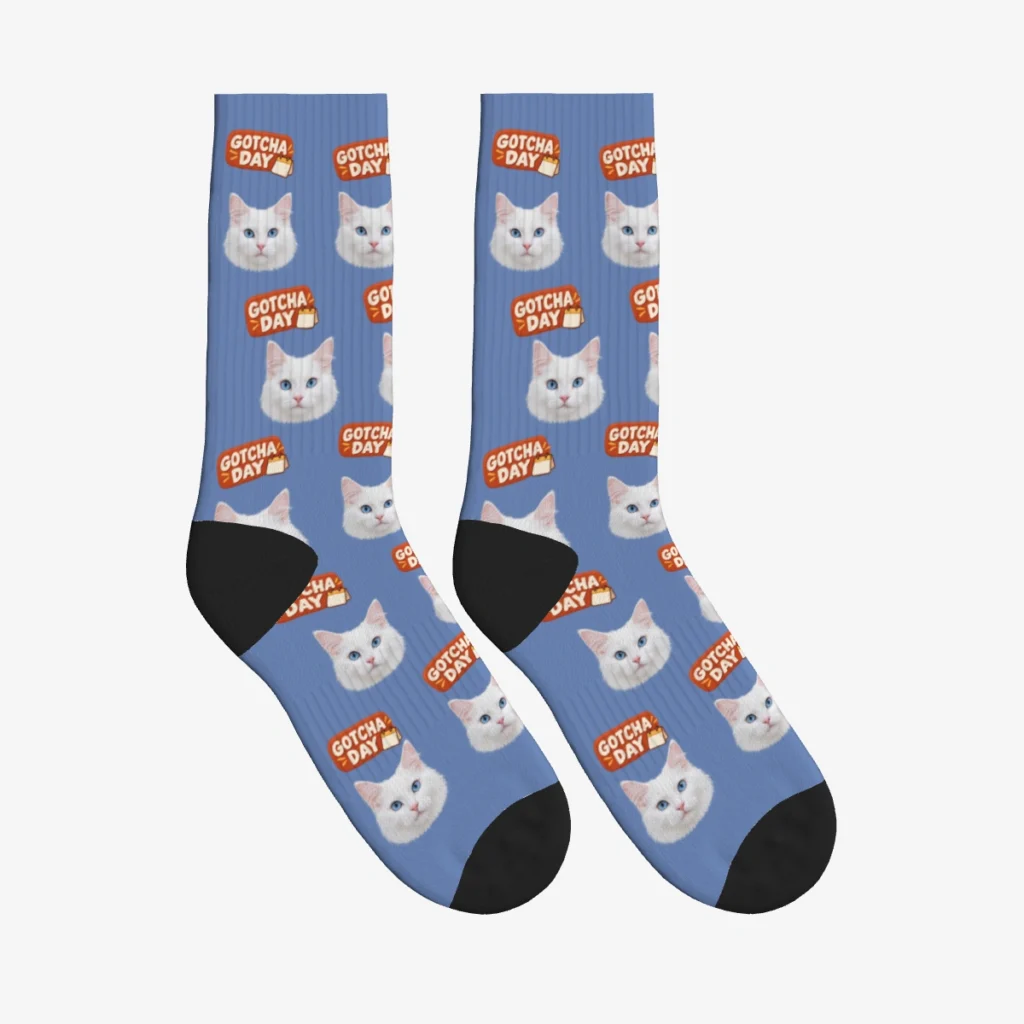 Gotcha Day Cat Face Socks — Slate Blue — product view