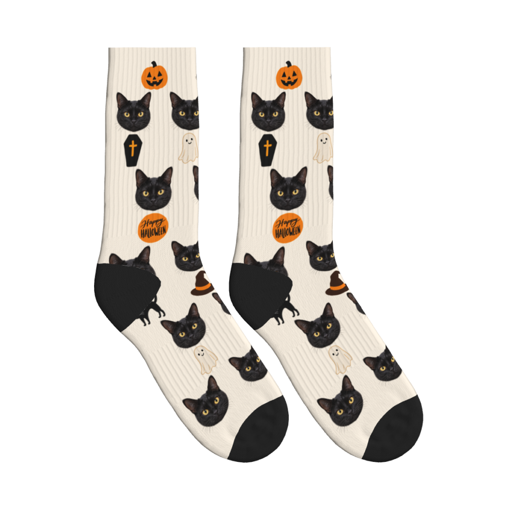 Halloween Essentials Cat Socks — Warm Cream — product view