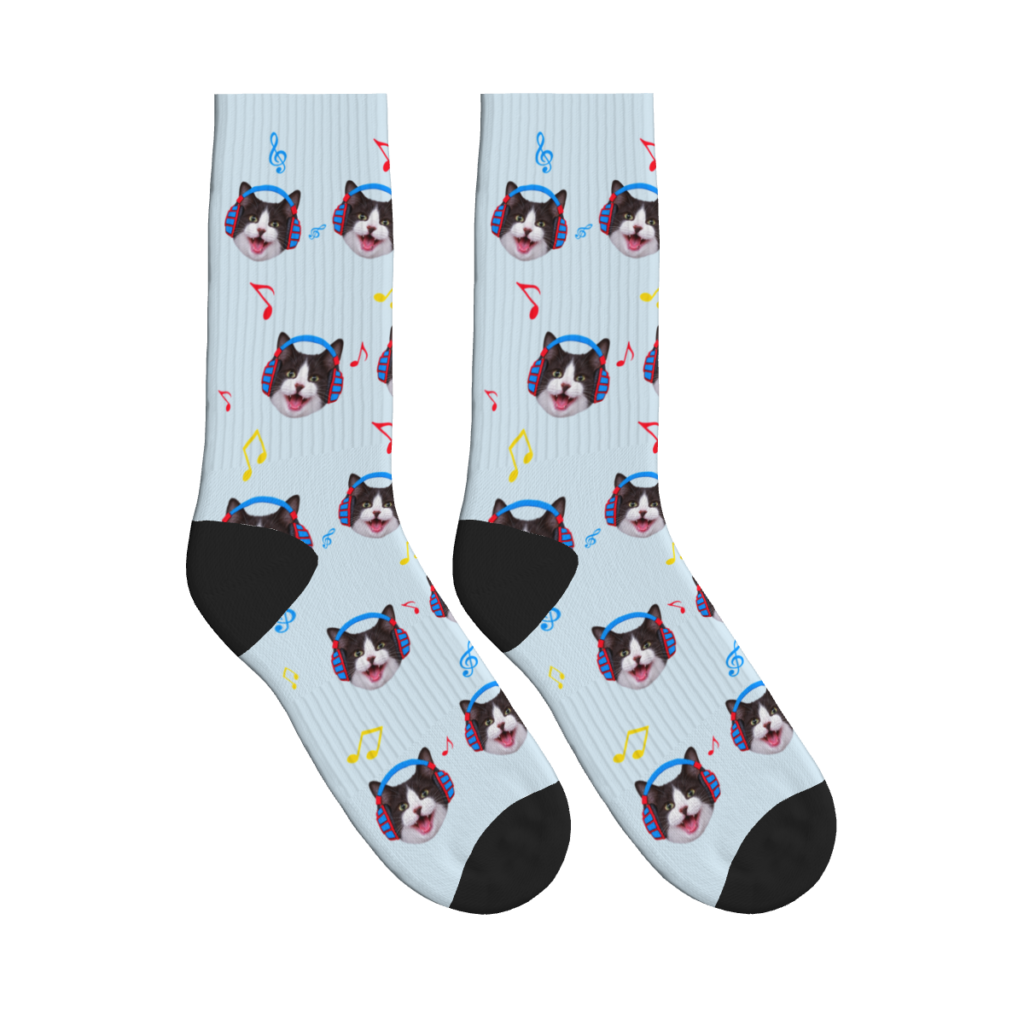Headphone Cat Pattern Socks - Classic — Powder Blue — product view