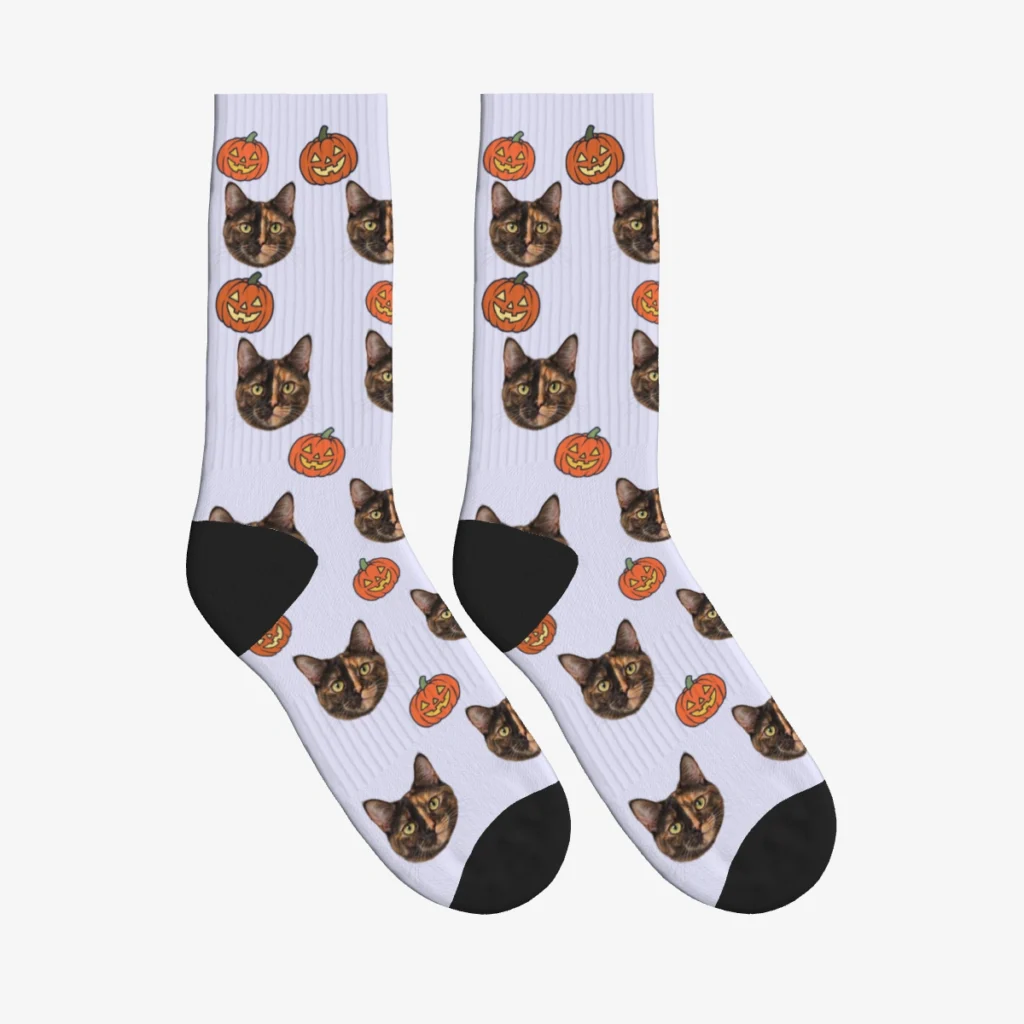 Jack O Lanterns Cat Face Socks — Lavender — product view