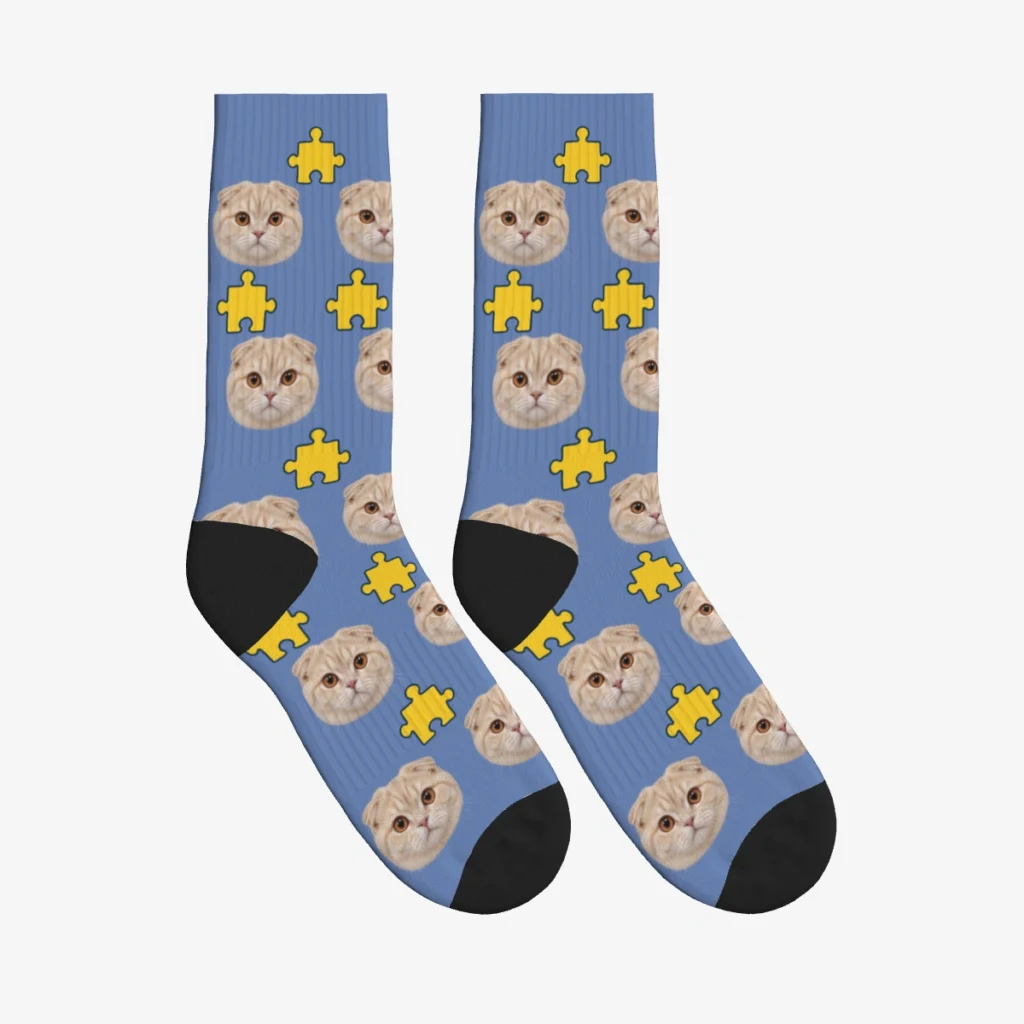 Jigsaw Puzzles Cat Face Socks — Slate Blue — product view