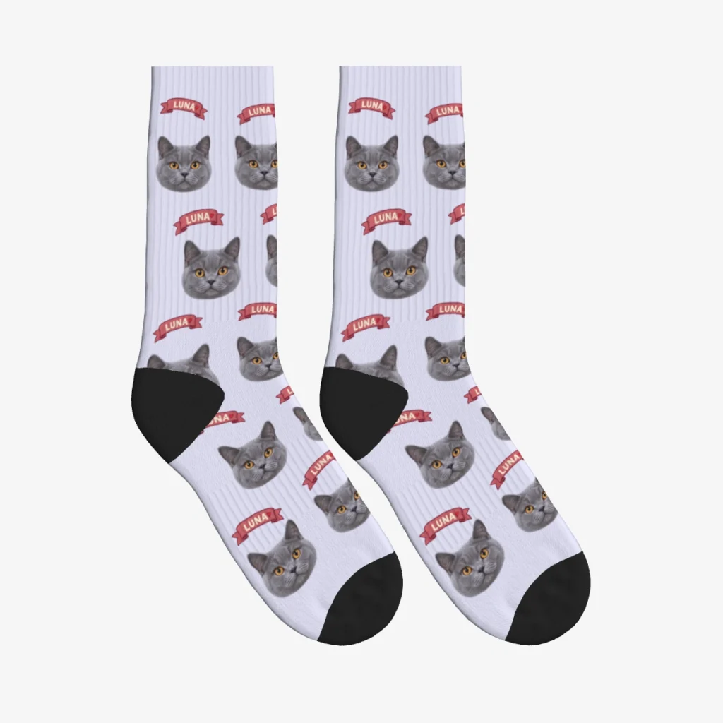 Luna Name Banner Cat Face Socks — Lavender — product view