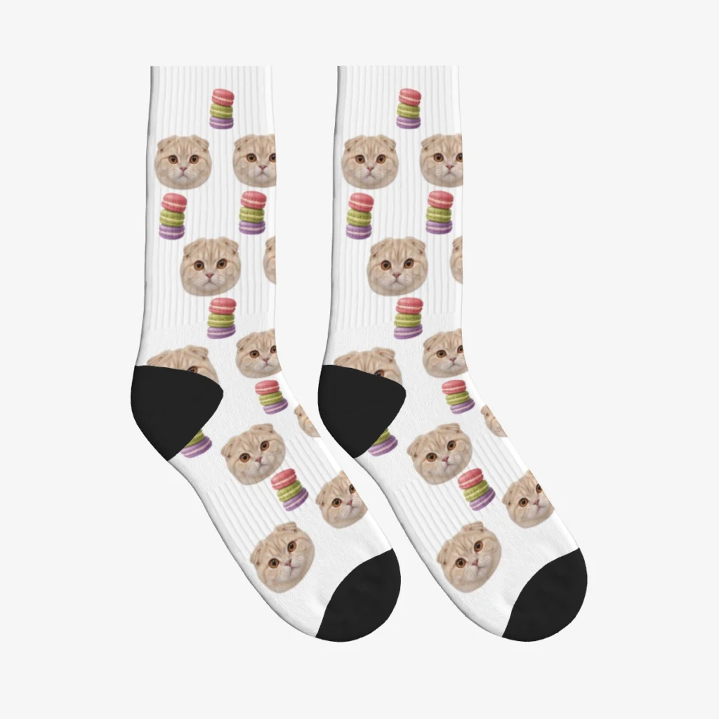 Macaron Mood Cat Face Socks — White — product view