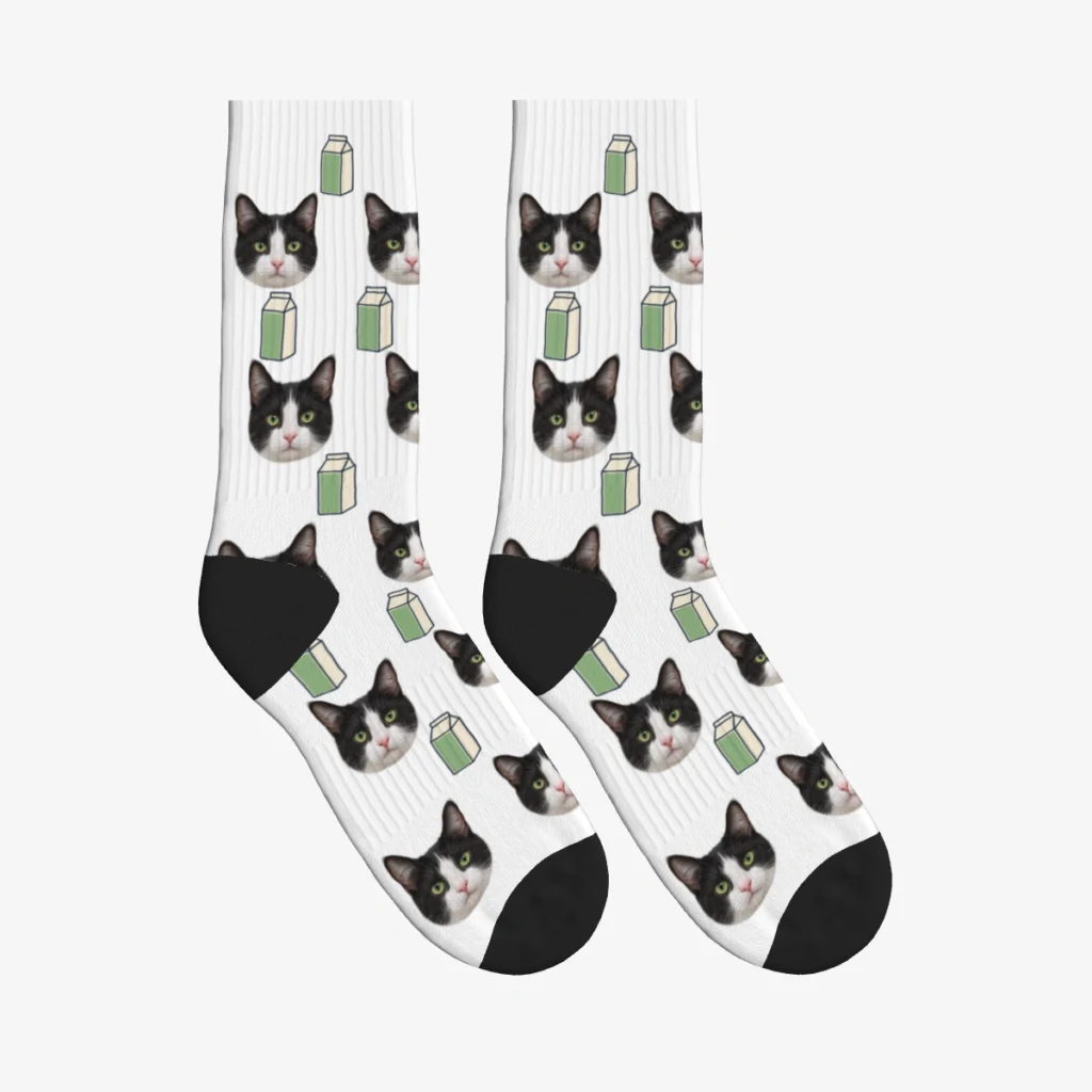 Milk Carton Cat Face Socks — White — product view