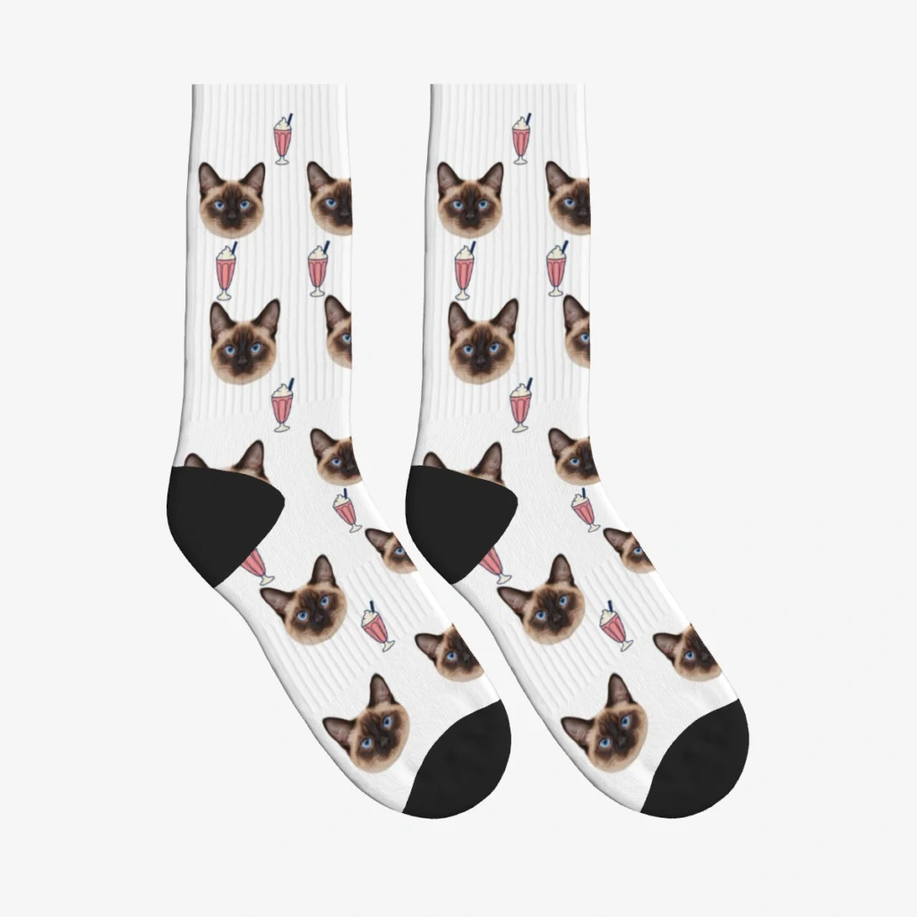 Milkshakes Cat Face Socks — White — product view