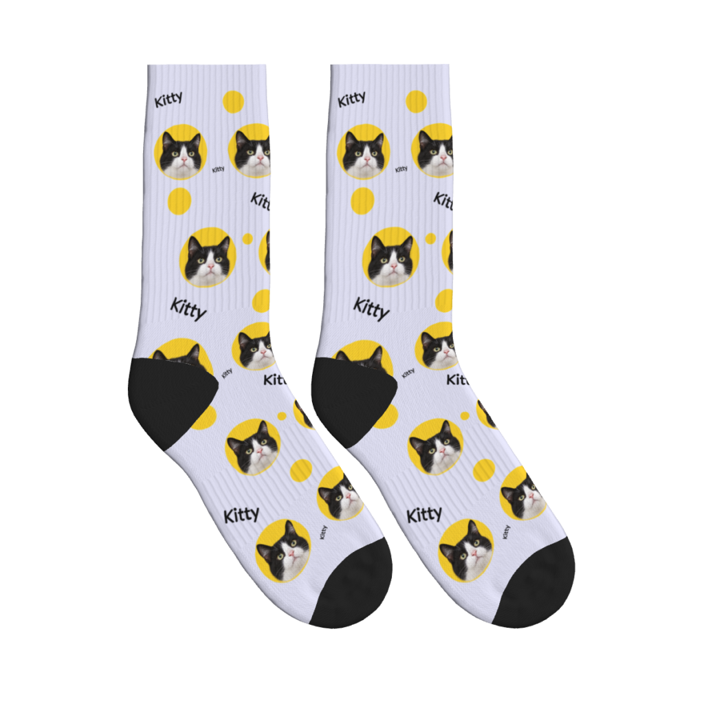 Cat Face & Name Socks — Lavender — product view