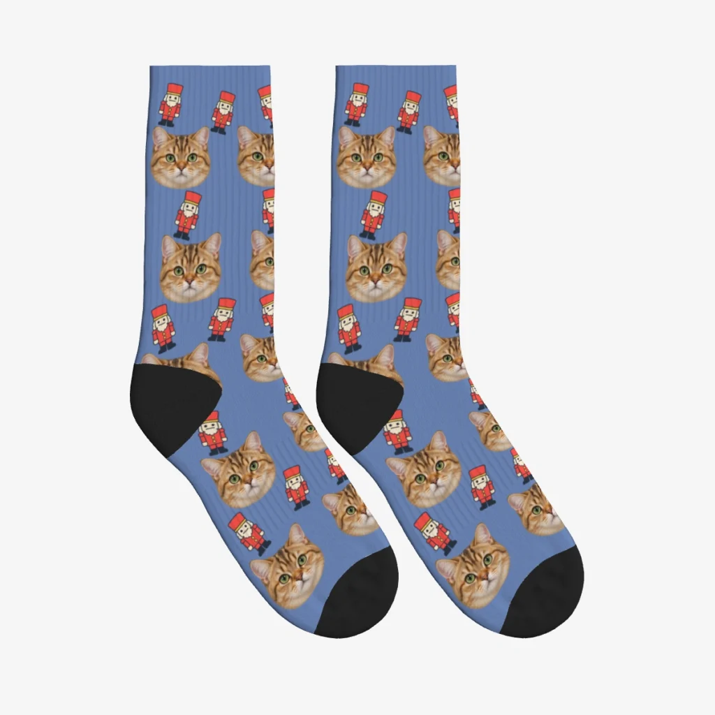 Nutcrackers Cat Face Socks — Slate Blue — product view