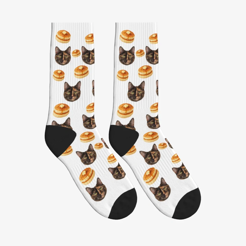 Pancake Morning Cat Face Socks — White — product view