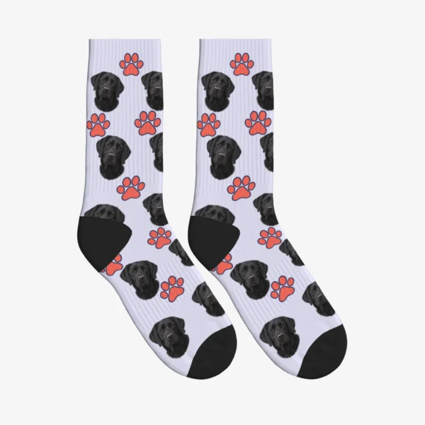 Pink Paw Print Dog Face Socks
