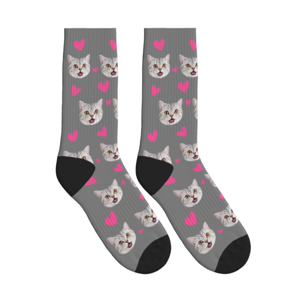 Pink Hearts & Cat Face Print Socks