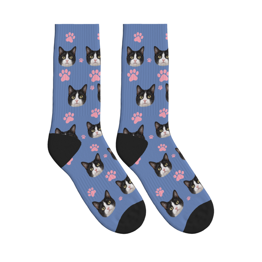 Pink Paw Cat Full Body Socks — Slate Blue — product view